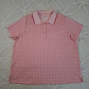 Lands End Women's Plus 1X Pink Collared Short Sleeve Polo Shirt Checkered